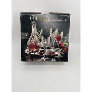 Shannon Crystal Godinger 6 Pc Wine Decanter Glasses Tray Set NIB Slovakia